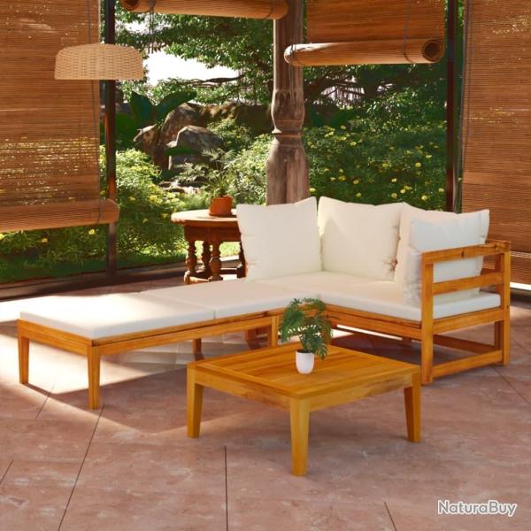 Salon de jardin 3 pcs avec coussins blanc cr�me Bois d'acacia alsavelo