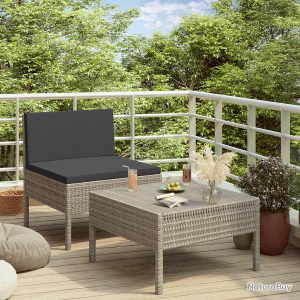 Salon de jardin 2 pcs avec coussins R�sine tress�e Gris