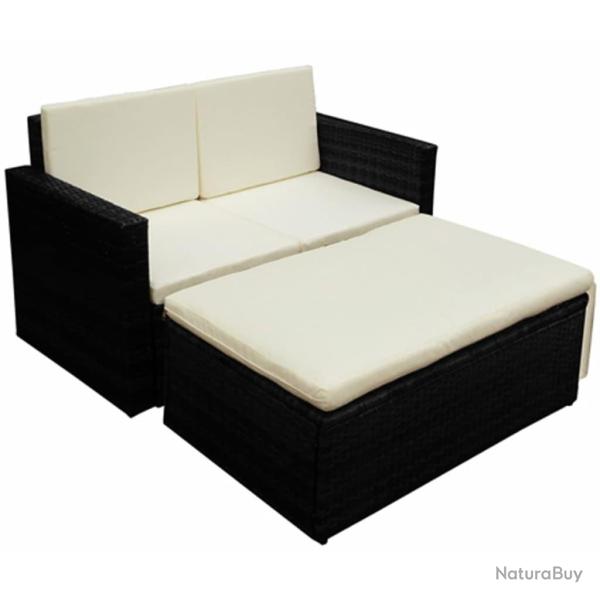 Salon de jardin 2 pcs avec coussins R�sine tress�e Noir