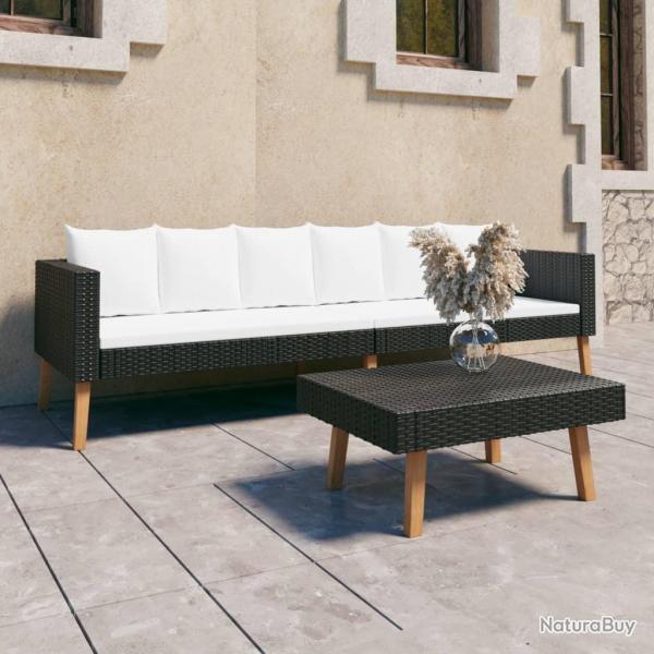 Salon de jardin 2 pcs avec coussins R�sine tress�e Noir
