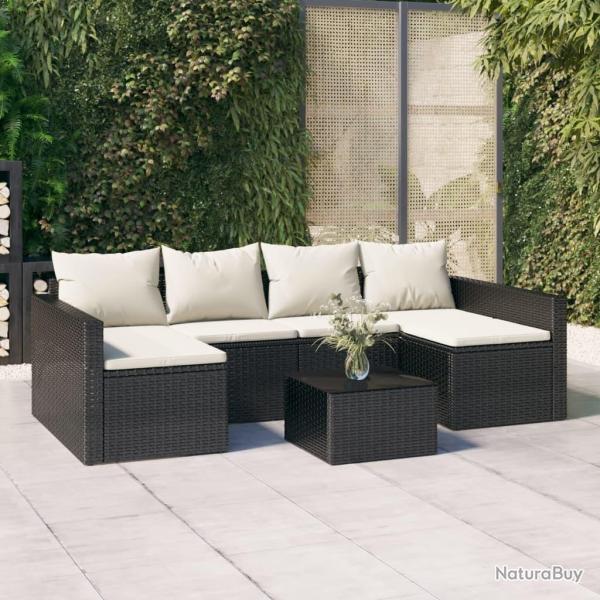 Salon de jardin 2 pcs avec coussins Noir R�sine tress�e