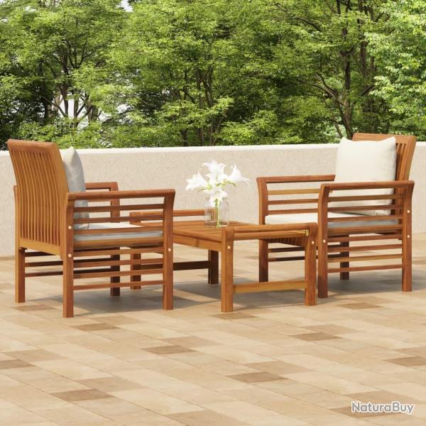 Salon de jardin 3 pcs avec coussins bois massif d'acacia alsavelo