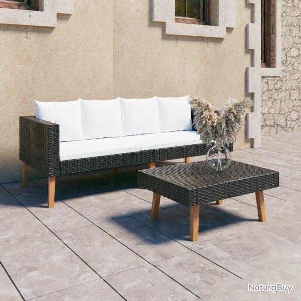 Salon de jardin 2 pcs avec coussins R�sine tress�e Noir alsavelo