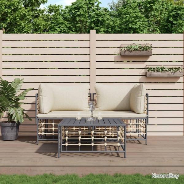 Salon de jardin 3 pcs avec coussins anthracite r�sine tress�e alsavelo