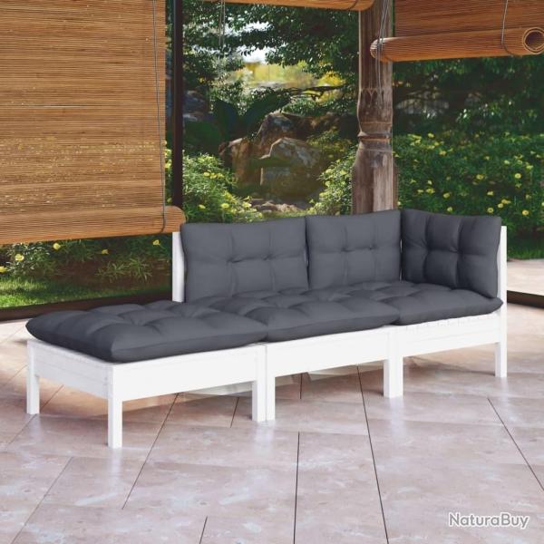Salon de jardin 3 pcs avec coussins Bois de pin massif alsavelo