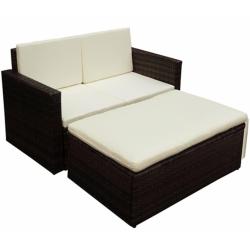 Salon de jardin 2 pcs avec coussins R&eacute;sine tress&eacute;e Marron