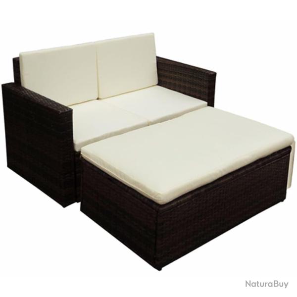 Salon de jardin 2 pcs avec coussins R�sine tress�e Marron