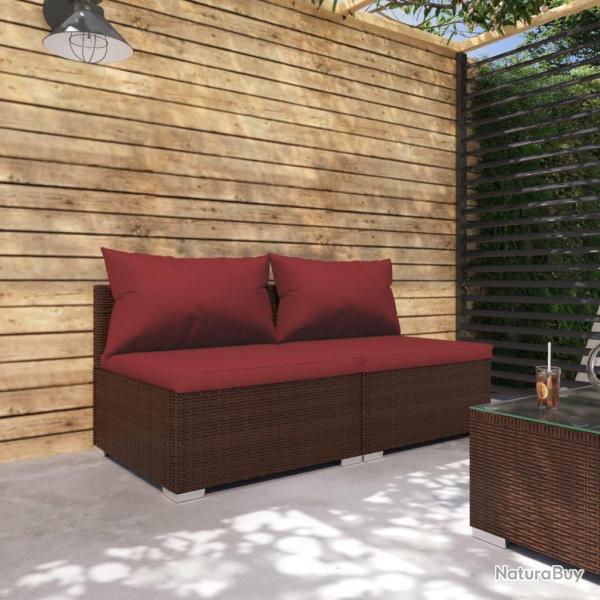 Salon de jardin 2 pcs avec coussins R�sine tress�e Marron
