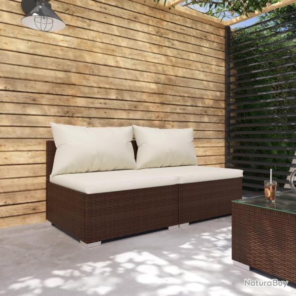 Salon de jardin 2 pcs avec coussins Rsine tresse Marron alsavelo