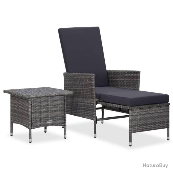 Salon de jardin 2 pcs avec coussins R�sine tress�e Gris