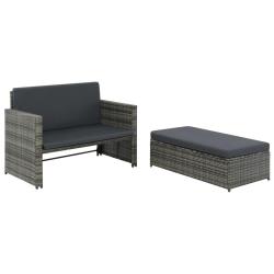 Salon de jardin 2 pcs avec coussins R&eacute;sine tress&eacute;e Gris