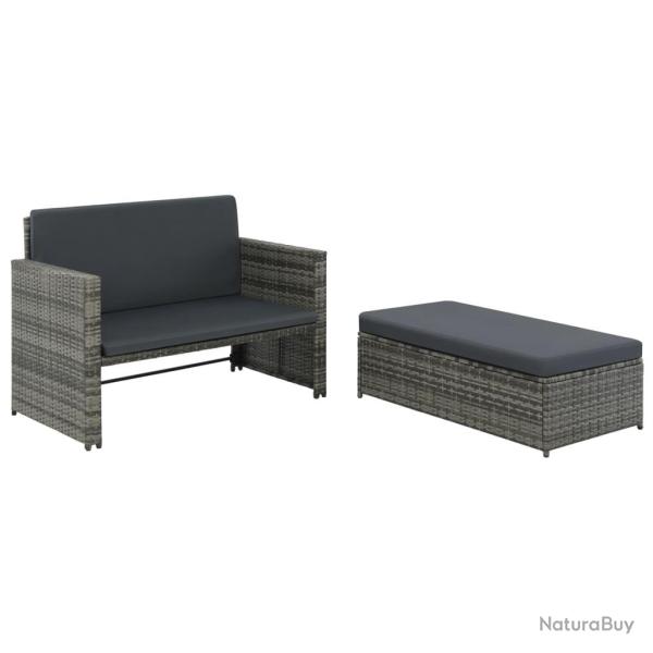 Salon de jardin 2 pcs avec coussins R�sine tress�e Gris