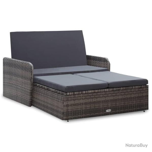 Salon de jardin 2 pcs avec coussins R�sine tress�e Gris