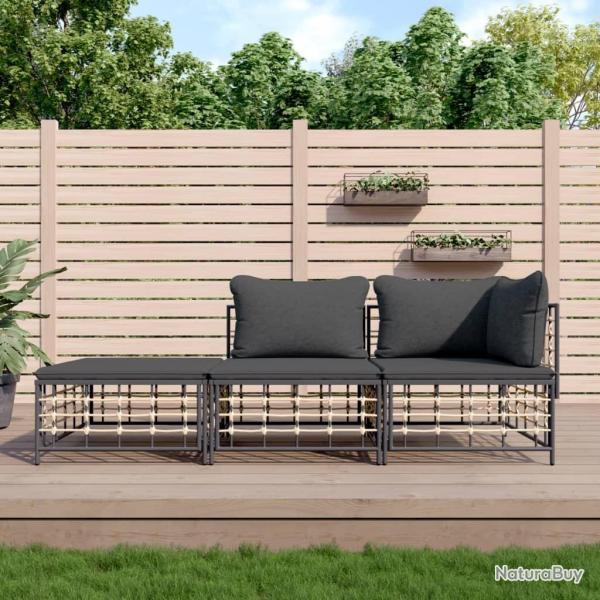 Salon de jardin 3 pcs avec coussins anthracite r�sine tress�e