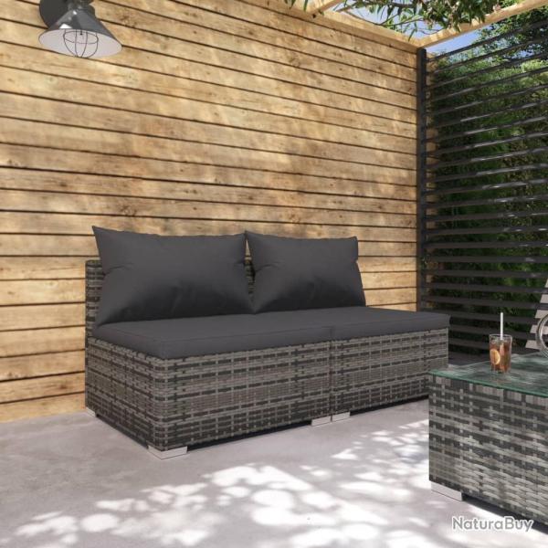 Salon de jardin 2 pcs avec coussins R�sine tress�e Gris