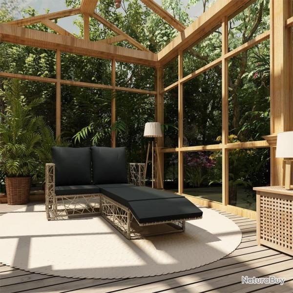 Salon de jardin 2 pcs avec coussins R�sine tress�e Gris