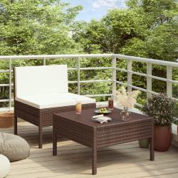 Salon de jardin 2 pcs avec coussins R&eacute;sine tress&eacute;e Marron