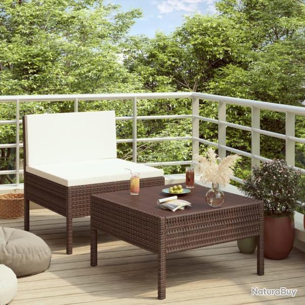 Salon de jardin 2 pcs avec coussins R�sine tress�e Marron