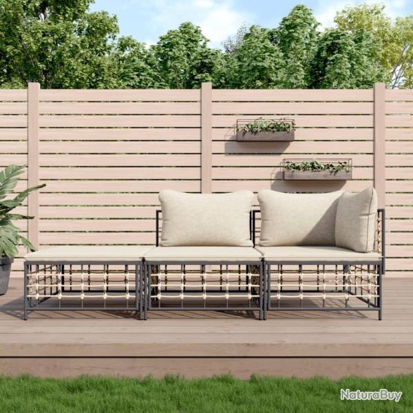Salon de jardin 3 pcs avec coussins anthracite r�sine tress�e alsavelo