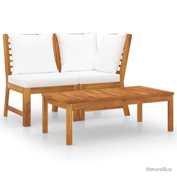 Salon de jardin 3 pcs avec coussin cr�me Bois d'acacia solide