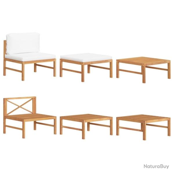Salon de jardin 3 pcs avec coussins cr�me Bois de teck