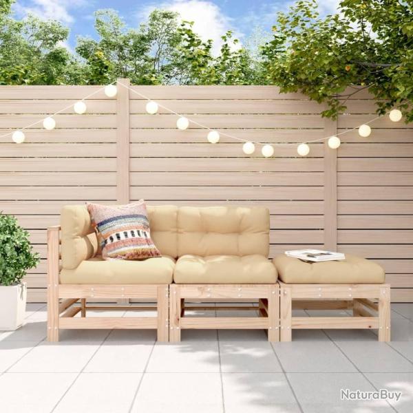 Salon de jardin 3 pcs avec coussins bois massif alsavelo