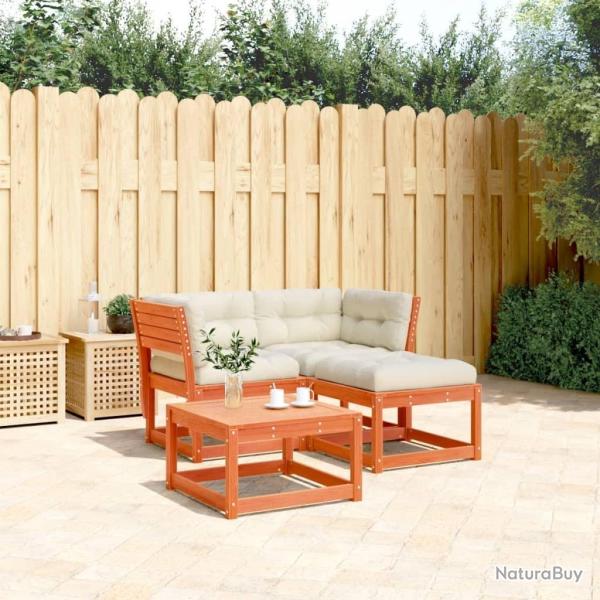 Salon de jardin 3 pcs avec coussins cire marron bois pin massif alsavelo
