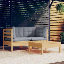 Salon de jardin 3 pcs avec coussins gris Bois de pin alsavelo