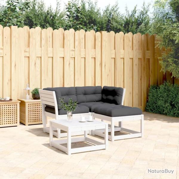 Salon de jardin 3 pcs avec coussins blanc bois massif de pin alsavelo