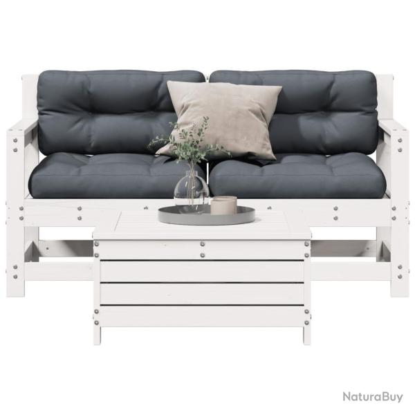 Salon de jardin 3 pcs avec coussins blanc bois de pin massif alsavelo