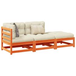 Salon de jardin 3 pcs avec coussins cire marron bois pin massif alsavelo