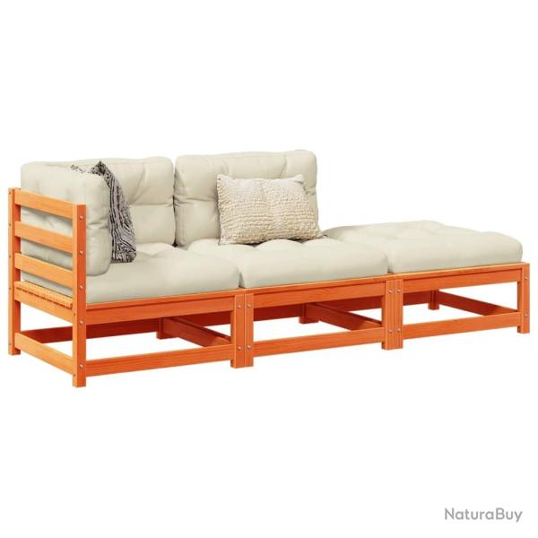 Salon de jardin 3 pcs avec coussins cire marron bois pin massif alsavelo