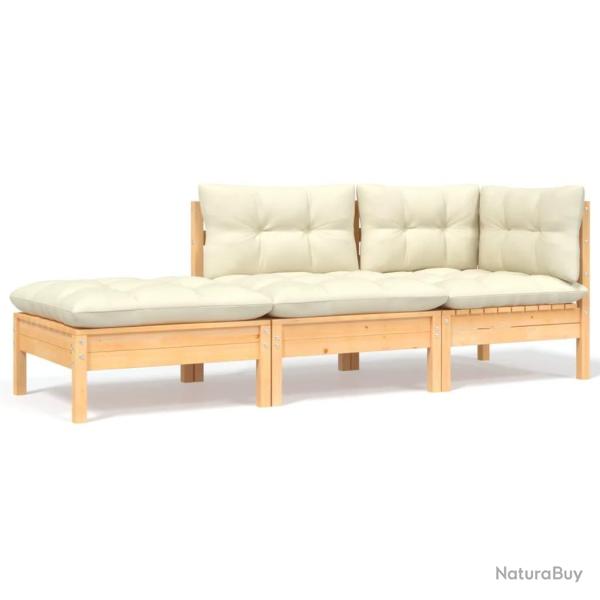 Salon de jardin 3 pcs avec coussins cr�me Bois de pin massif