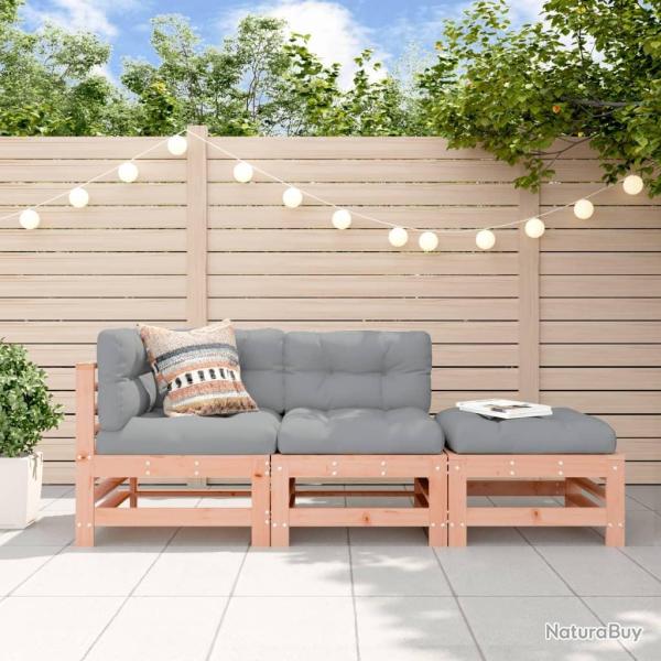 Salon de jardin 3 pcs avec coussins bois massif douglas alsavelo