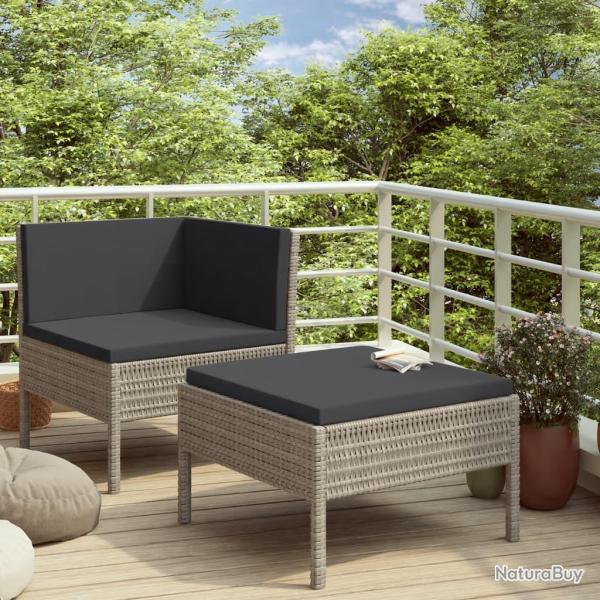 Salon de jardin 2 pcs avec coussins R�sine tress�e Gris