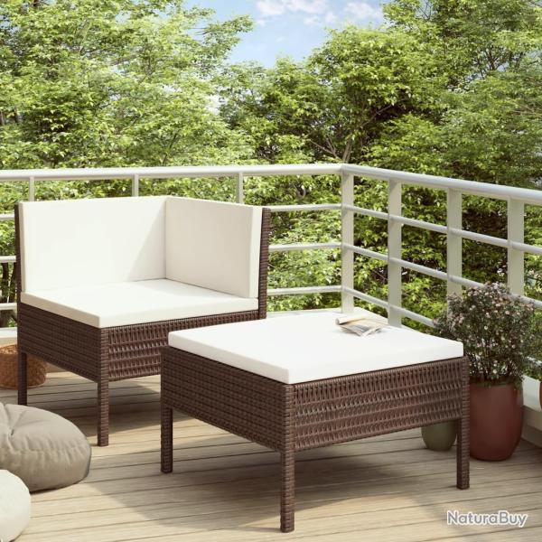 Salon de jardin 2 pcs avec coussins R�sine tress�e Marron