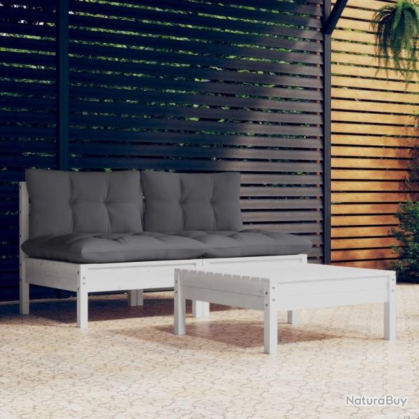 Salon de jardin 3 pcs avec coussins anthracite bois de pin alsavelo