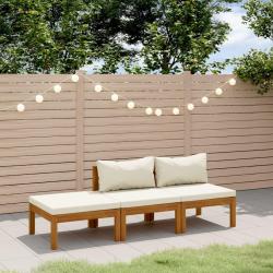 Salon de jardin 3 pcs avec coussin cr&egrave;me Bois d'acacia solide