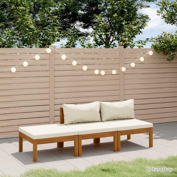 Salon de jardin 3 pcs avec coussin cr�me Bois d'acacia solide