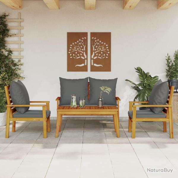 Salon de jardin 4 pcs avec coussins Bois d'acacia solide alsavelo