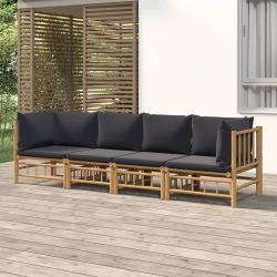 Salon de jardin 4 pcs avec coussins gris fonc&eacute; bambou