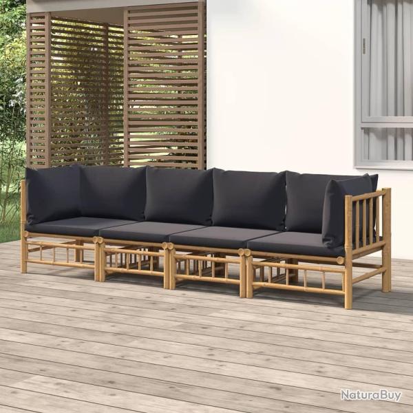 Salon de jardin 4 pcs avec coussins gris fonc� bambou