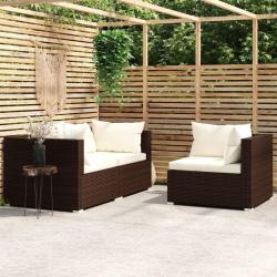 Salon de jardin 3 pcs avec coussins Marron R&eacute;sine tress&eacute;e