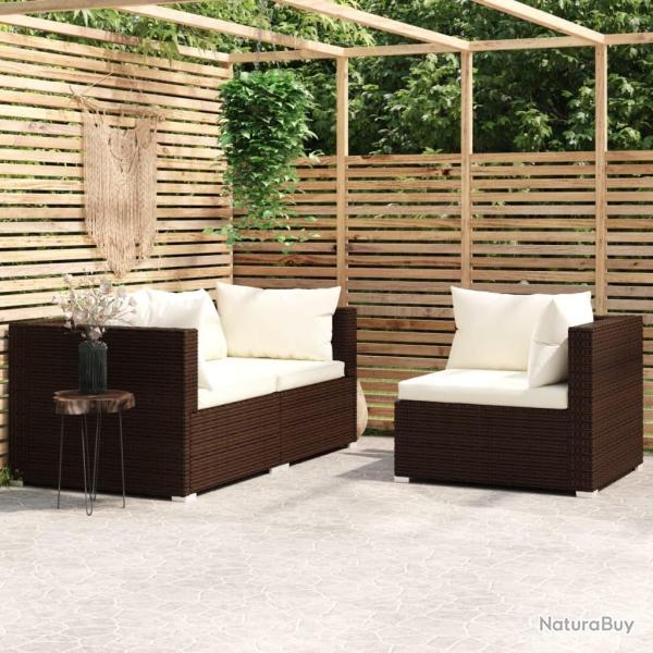 Salon de jardin 3 pcs avec coussins Marron R�sine tress�e