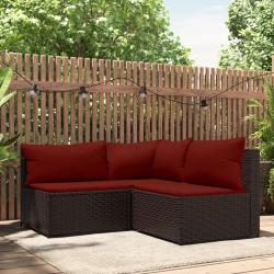 Salon de jardin 3 pcs avec coussins marron r&eacute;sine tress&eacute;e