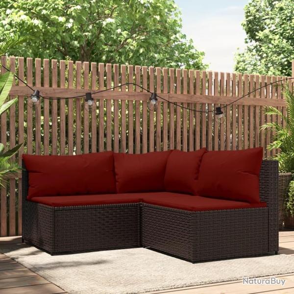 Salon de jardin 3 pcs avec coussins marron r�sine tress�e