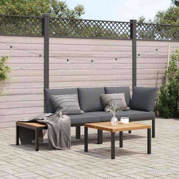 Salon de jardin 3 pcs avec coussins noir aluminium alsavelo