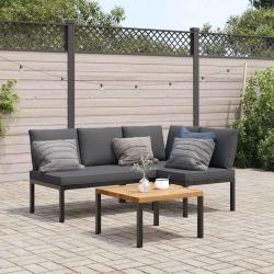 Salon de jardin 3 pcs avec coussins noir aluminium alsavelo