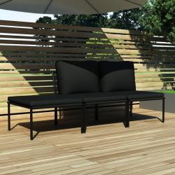 Salon de jardin 3 pcs avec coussins Noir PVC alsavelo