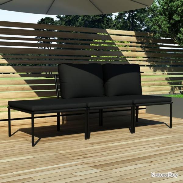 Salon de jardin 3 pcs avec coussins Noir PVC alsavelo